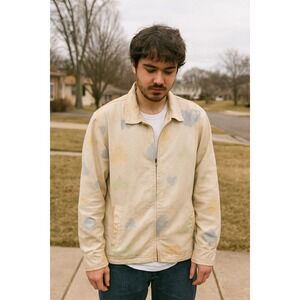 Reception Cotton Club Mens Large Jacket Figure‎ Card Suit Print Full Zip Beige